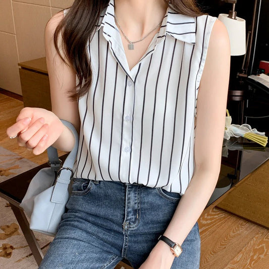 Women's Sleeveless Button Down Blouse - Fashinoza
