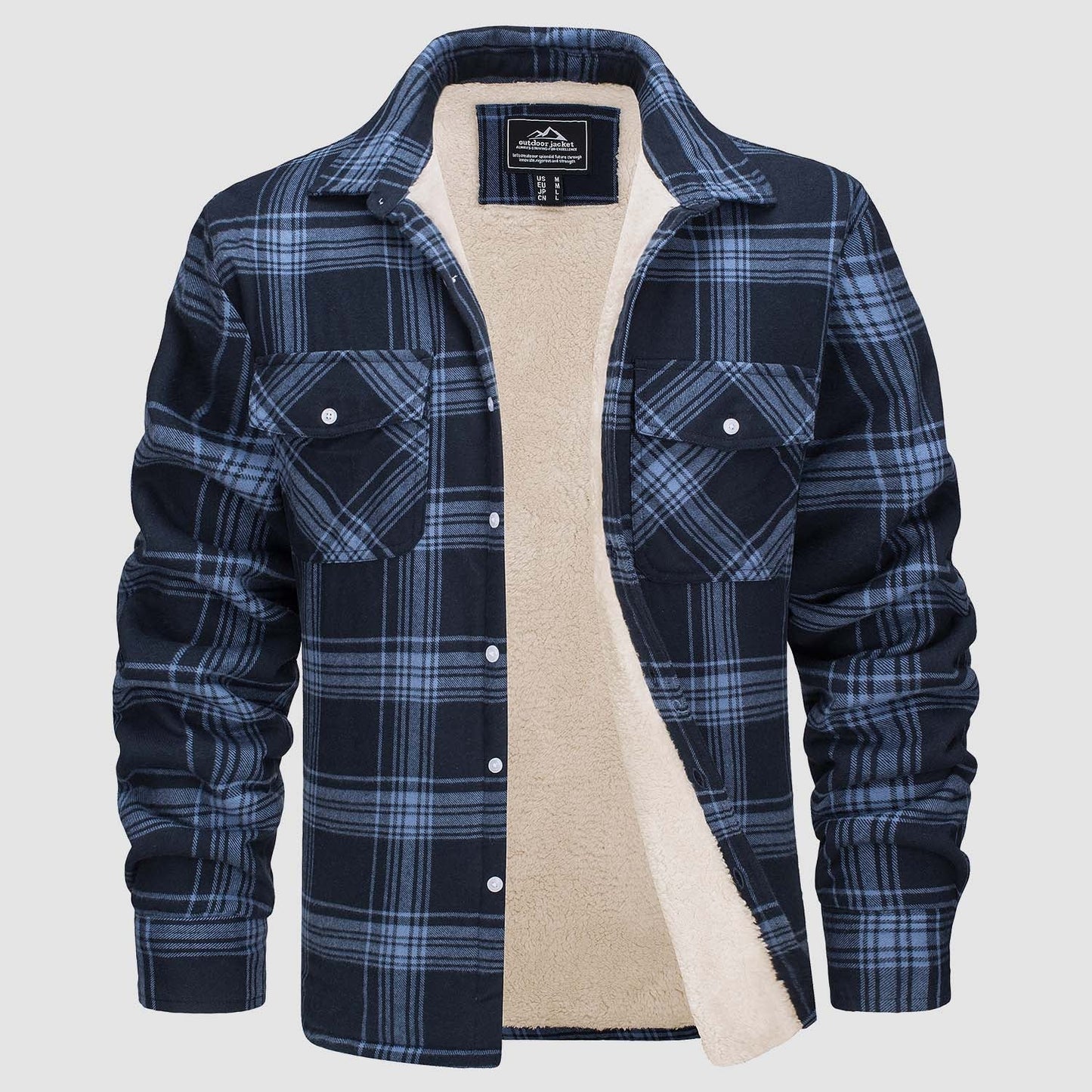 Men's Flannel Shirt Jacket Fleece Lined Cotton Warm Brown