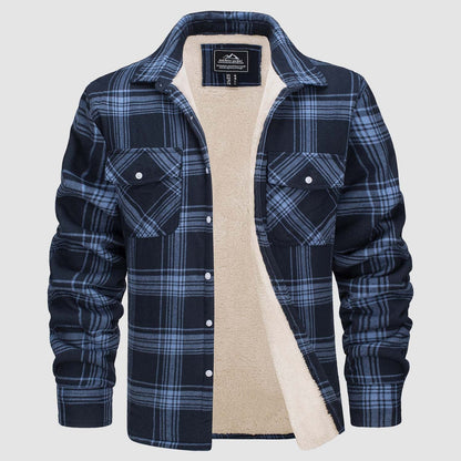 Men's Flannel Shirt Jacket Fleece Lined Cotton Warm Brown