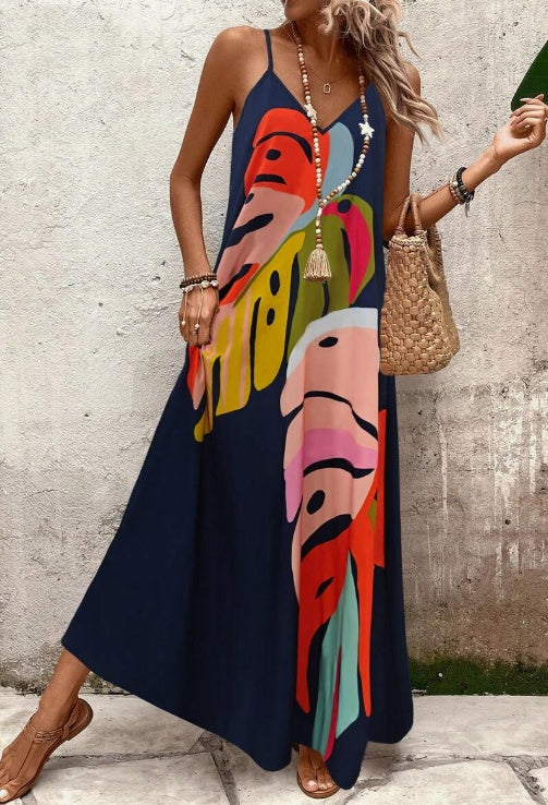 Women's Leaf Print Maxi Dress
