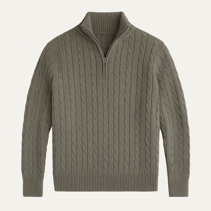 Men's Classic Cable Knit Sweater Textured Half Zip - Fashinoza