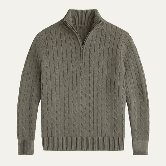Men's Classic Cable Knit Sweater Textured Half Zip - Fashinoza