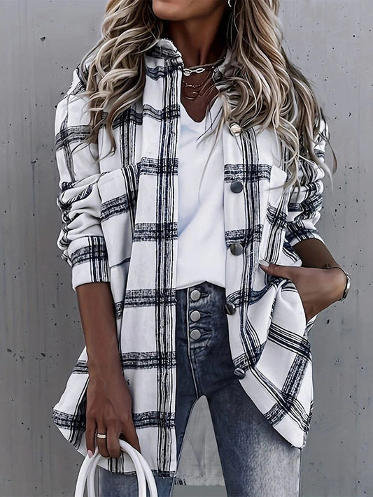 Women's Plaid Oversized Jacket - Fashinoza