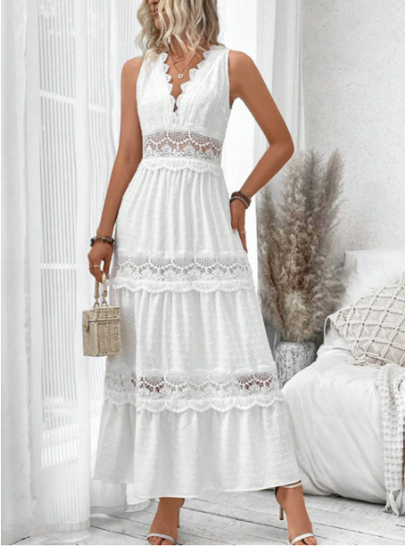 Women's Lace Maxi Dress Sleeveless - Fashinoza