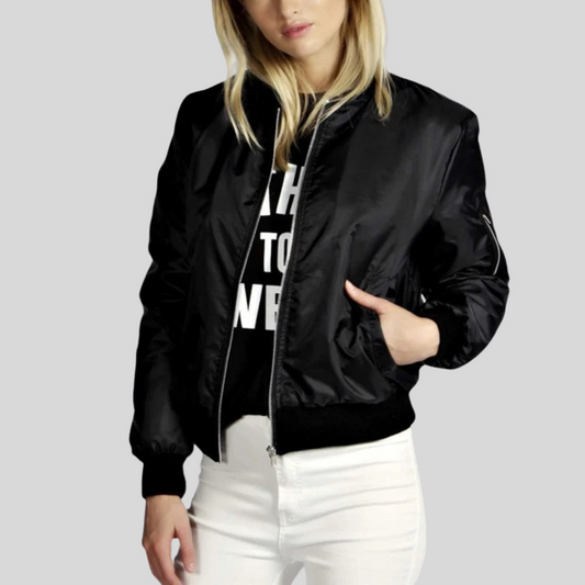 Women's Long Sleeve Casual Bomber Jacket - Fashinoza