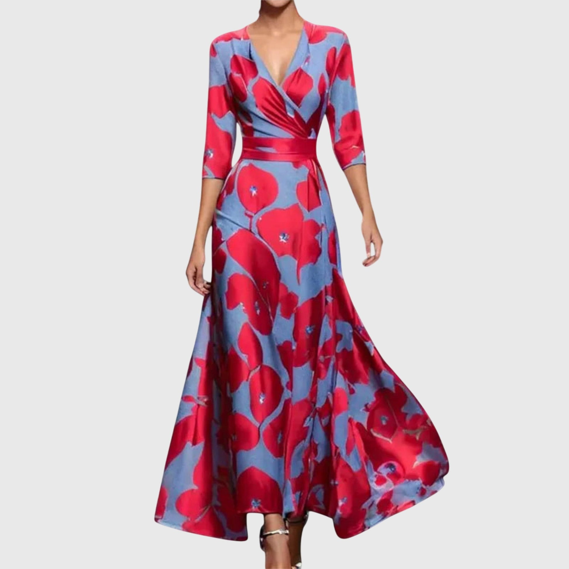 Women's V-Neck Maxi Wrap Dress - 
Fashinoza