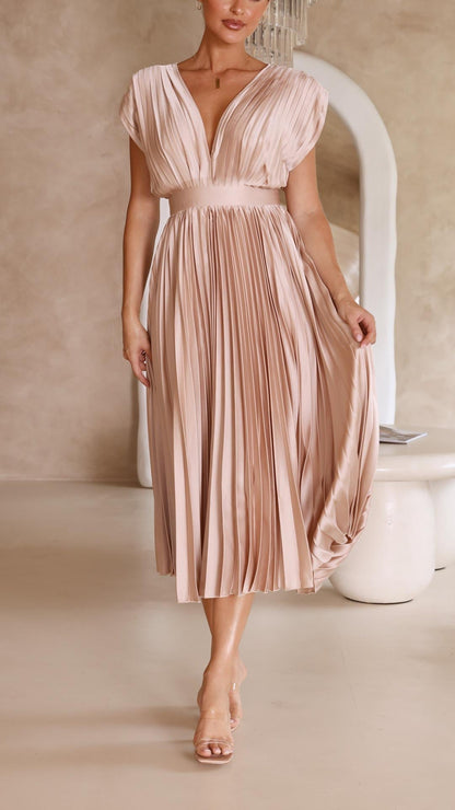 Women's V-Neck Midi Dress Fit And Flare
