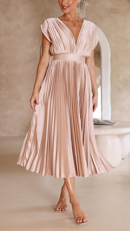 Women's V-Neck Midi Dress Fit And Flare