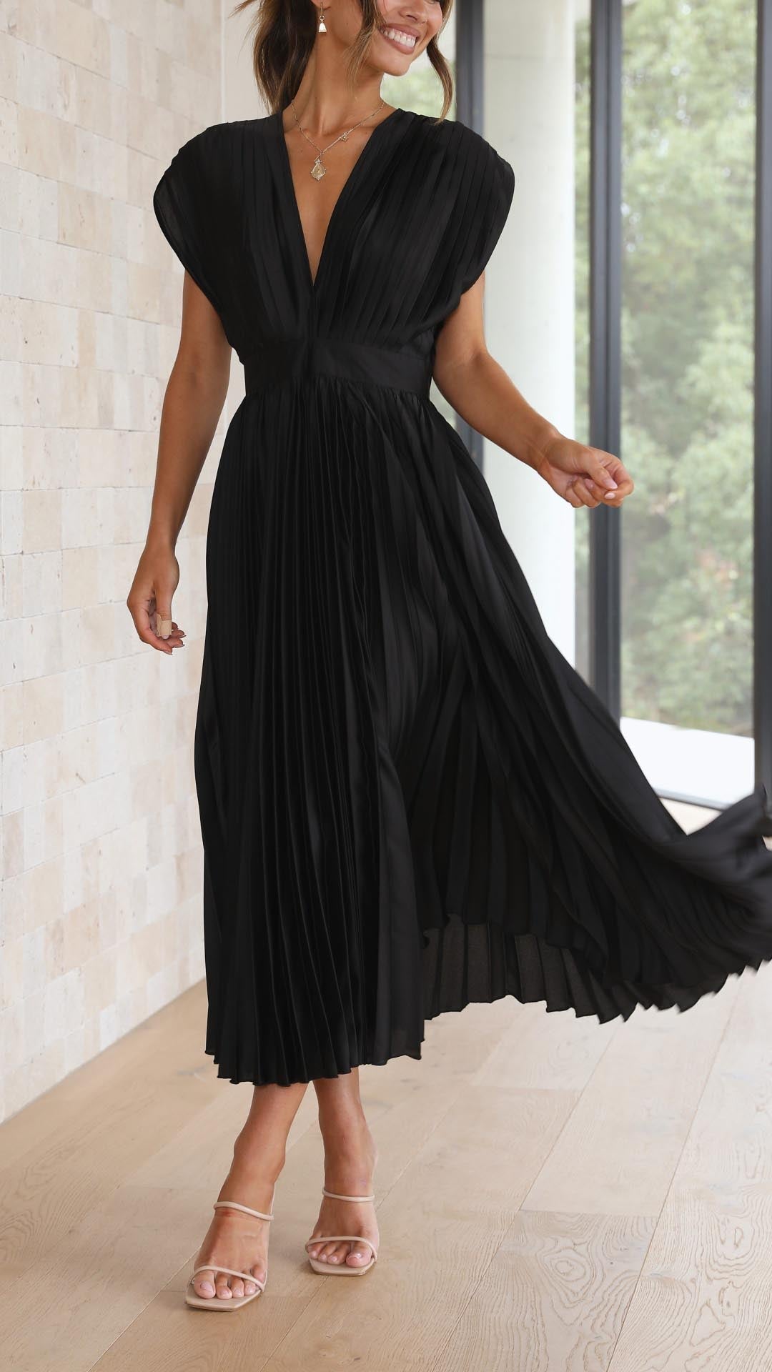 Women's V-Neck Midi Dress Fit And Flare