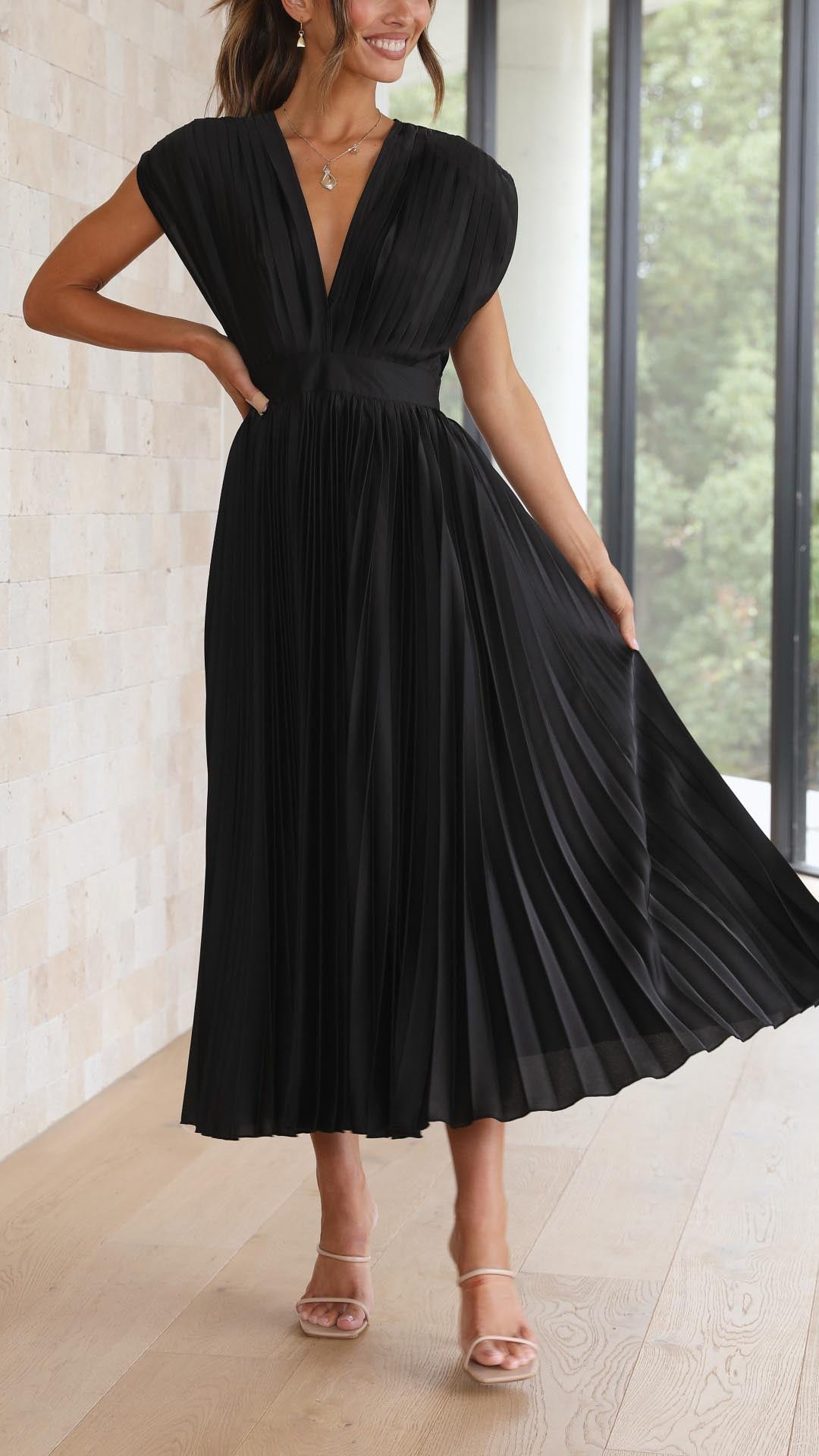 Women's V-Neck Midi Dress Fit And Flare