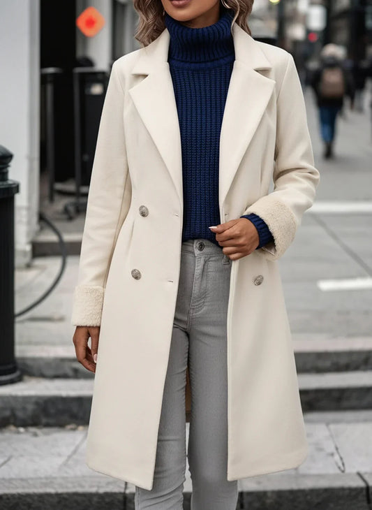 Women's Double Breasted Long Winter Coat - Fashinoza