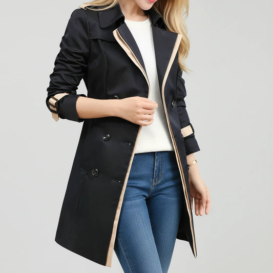 Women's Double Breasted Midi Trench Coat - Fashinoza
