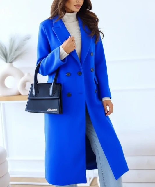 Women's Double Breasted Wool Long Coat - Fashinoza