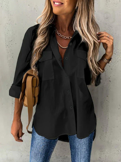 Women's Button Up Blouse Elegant Cotton White - Fashinoza
