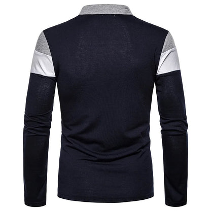 Men's Striped Long Sleeve Polo Shirt Cotton
