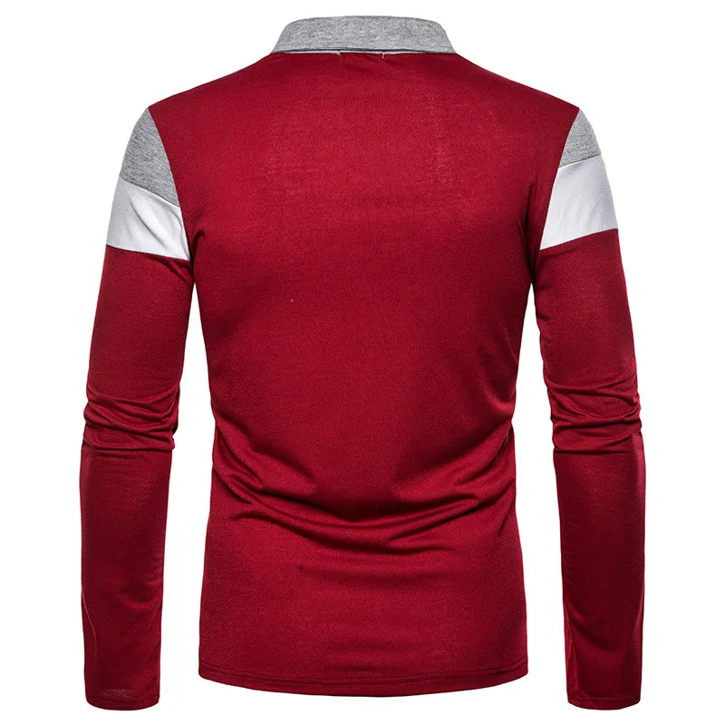 Men's Striped Long Sleeve Polo Shirt Cotton