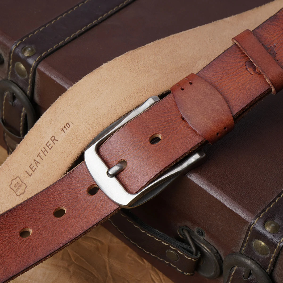 Men's Vintage Leather Belt Cowhide Brown