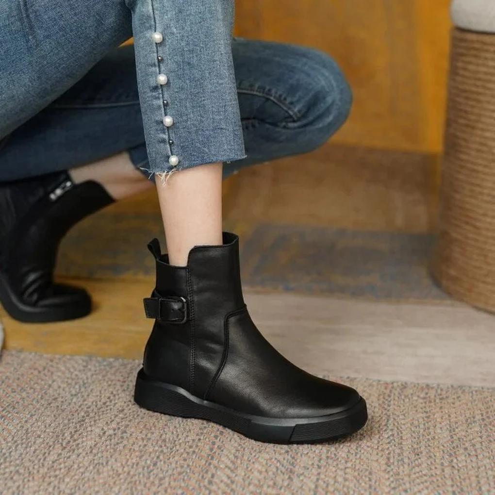 Women's Ankle Boots Retro Leather Brown