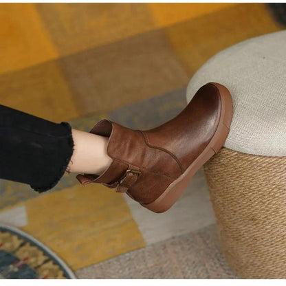 Women's Ankle Boots Retro Leather Brown
