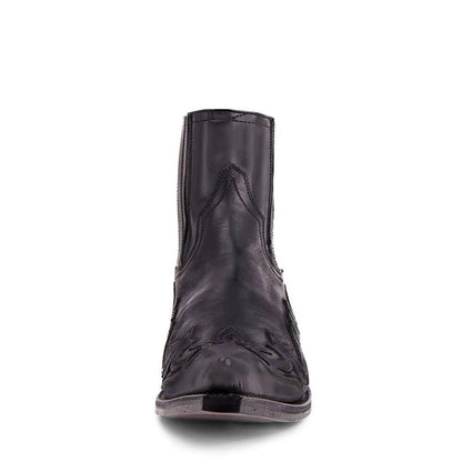 Western Cowboy Ankle Boots Embroidered Pointed Toe Leather Unisex Boots