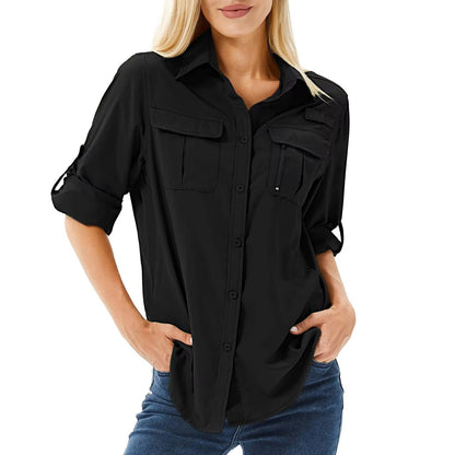 Women's Long Sleeve Hiking Shirt UPF 50 Roll-Up Safari Style