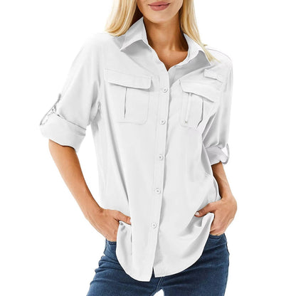 Women's Long Sleeve Hiking Shirt UPF 50 Roll-Up Safari Style