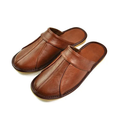Men's Leather Mule Slippers Comfort House Shoes