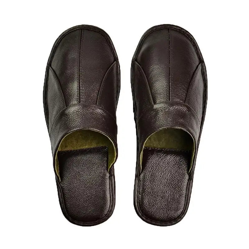 Men's Leather Mule Slippers Comfort House Shoes