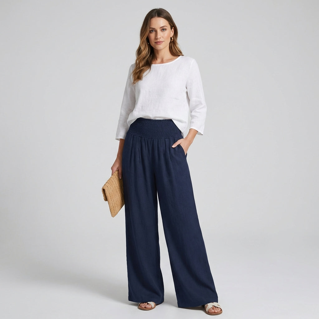 Women's Linen Palazzo Pants - Fashinoza