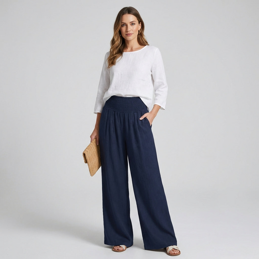 Women's Linen Palazzo Pants - Fashinoza