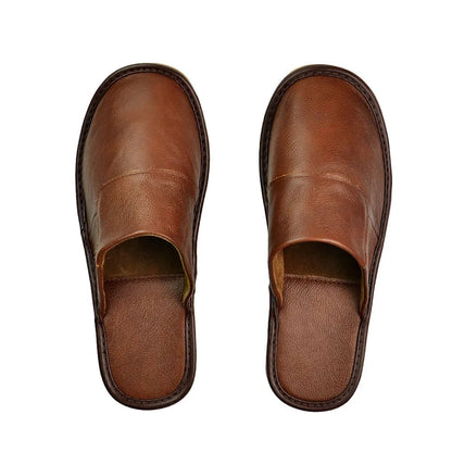 Men's Leather Mule Slippers Comfort House Shoes