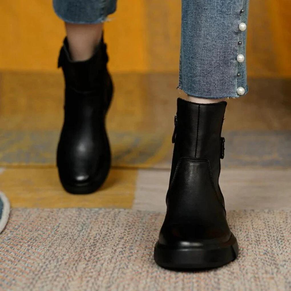 Women's Ankle Boots Retro Leather Brown
