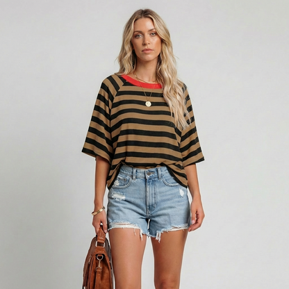 Women's Crewneck Striped Colorblock - Fashinoza