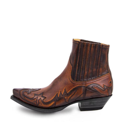 Western Cowboy Ankle Boots Embroidered Pointed Toe Leather Unisex Boots