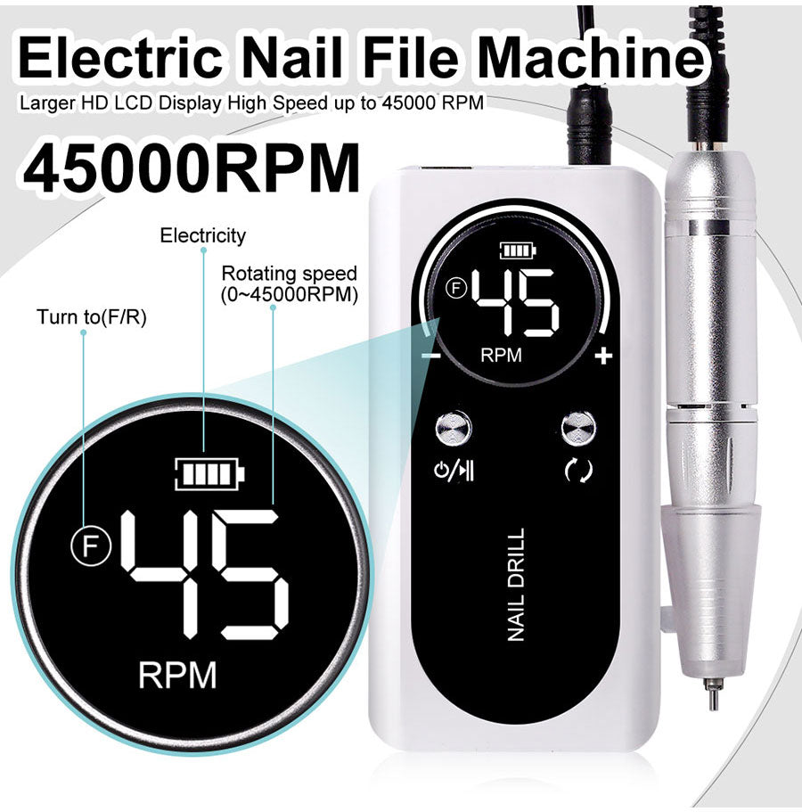 Rechargeable Electric Nail Drill 45000RPM - Fashinoza
