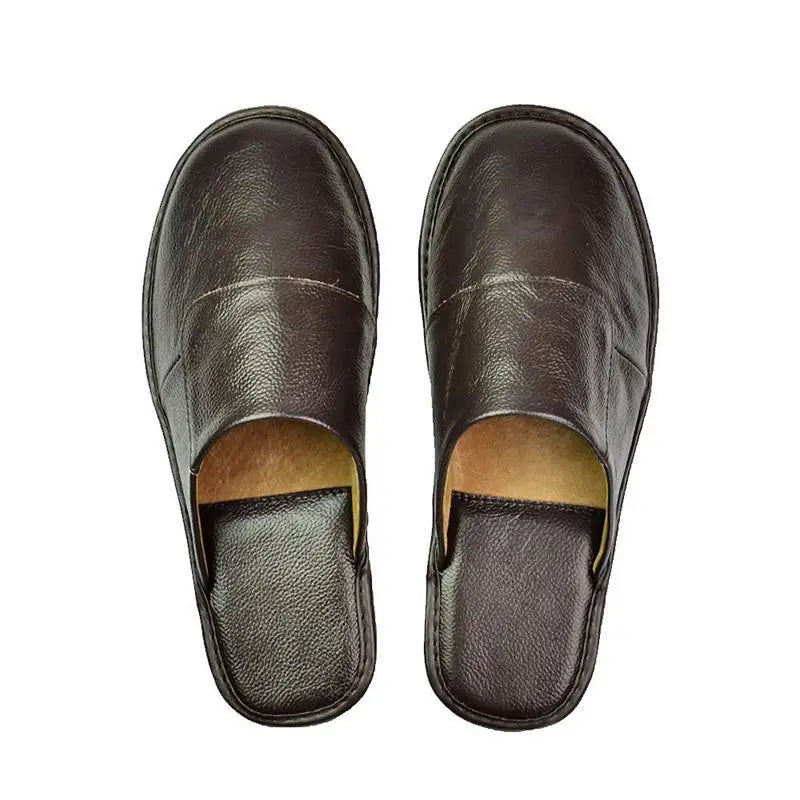 Men's Leather Mule Slippers Comfort House Shoes