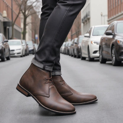 Crosby Men's Leather Ankle Boots Lace Up Brown