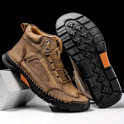 Leather Hiking Boots Mens Waterproof Orthopedic Arch Support Outdoor Ankle Boots