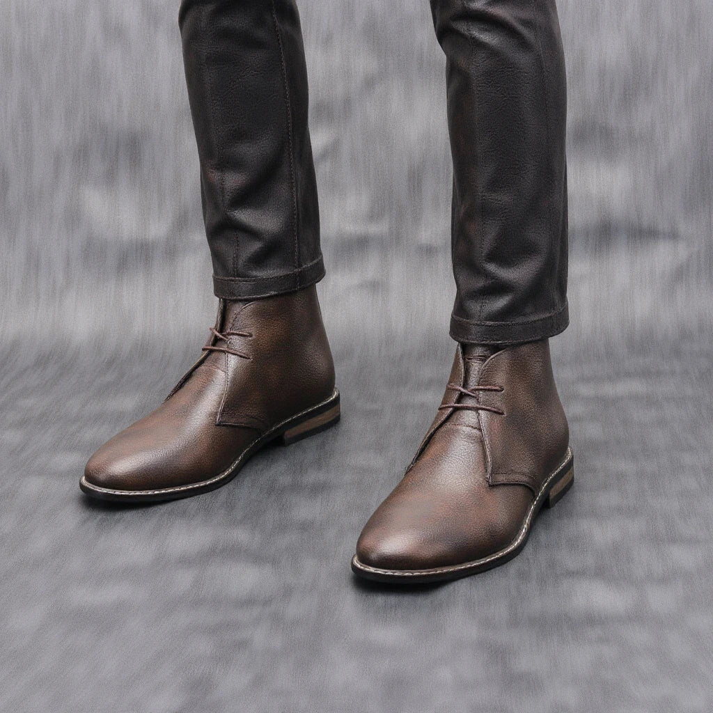 Crosby Men's Leather Ankle Boots Lace Up Brown