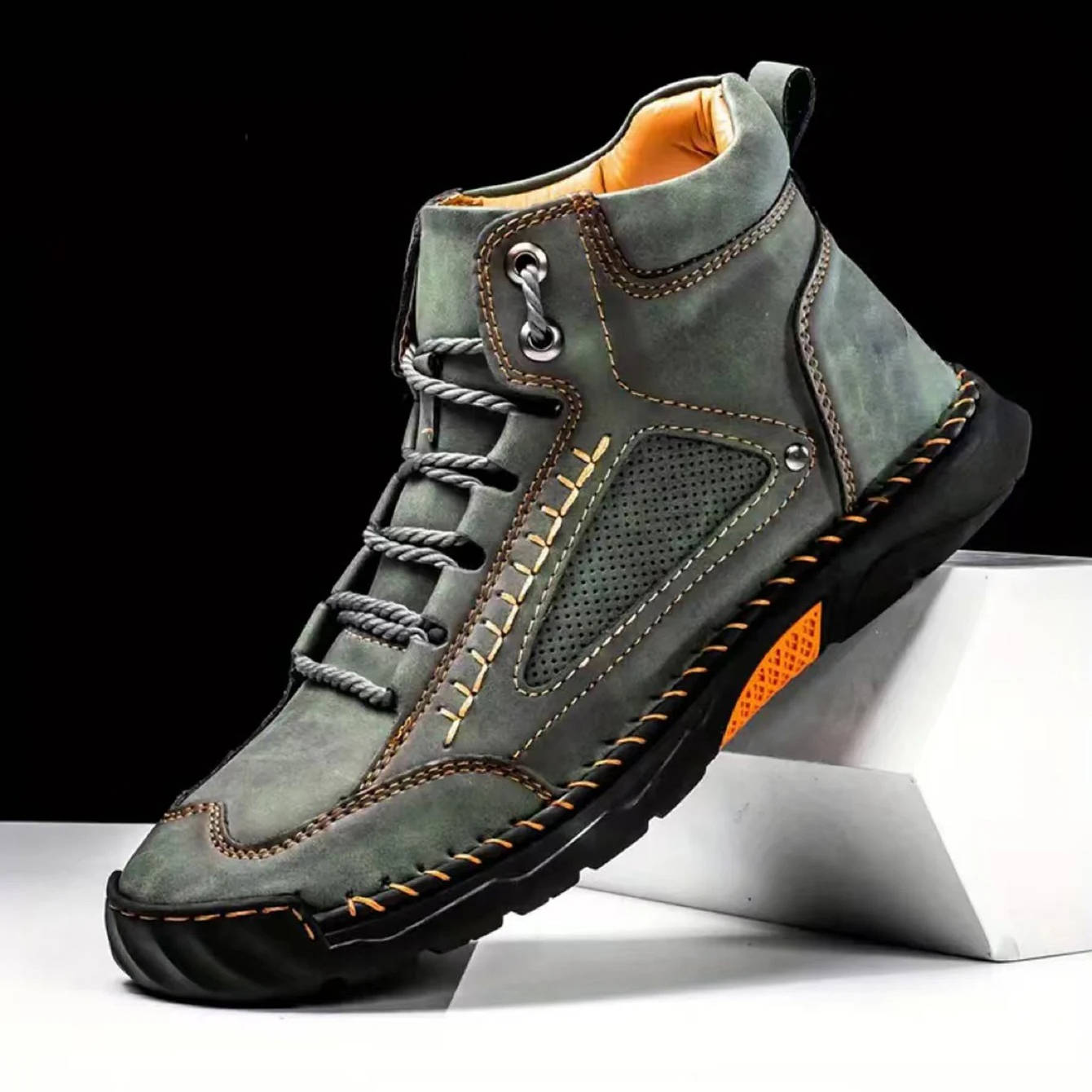 Leather Hiking Boots Mens Waterproof Orthopedic Arch Support Outdoor Ankle Boots
