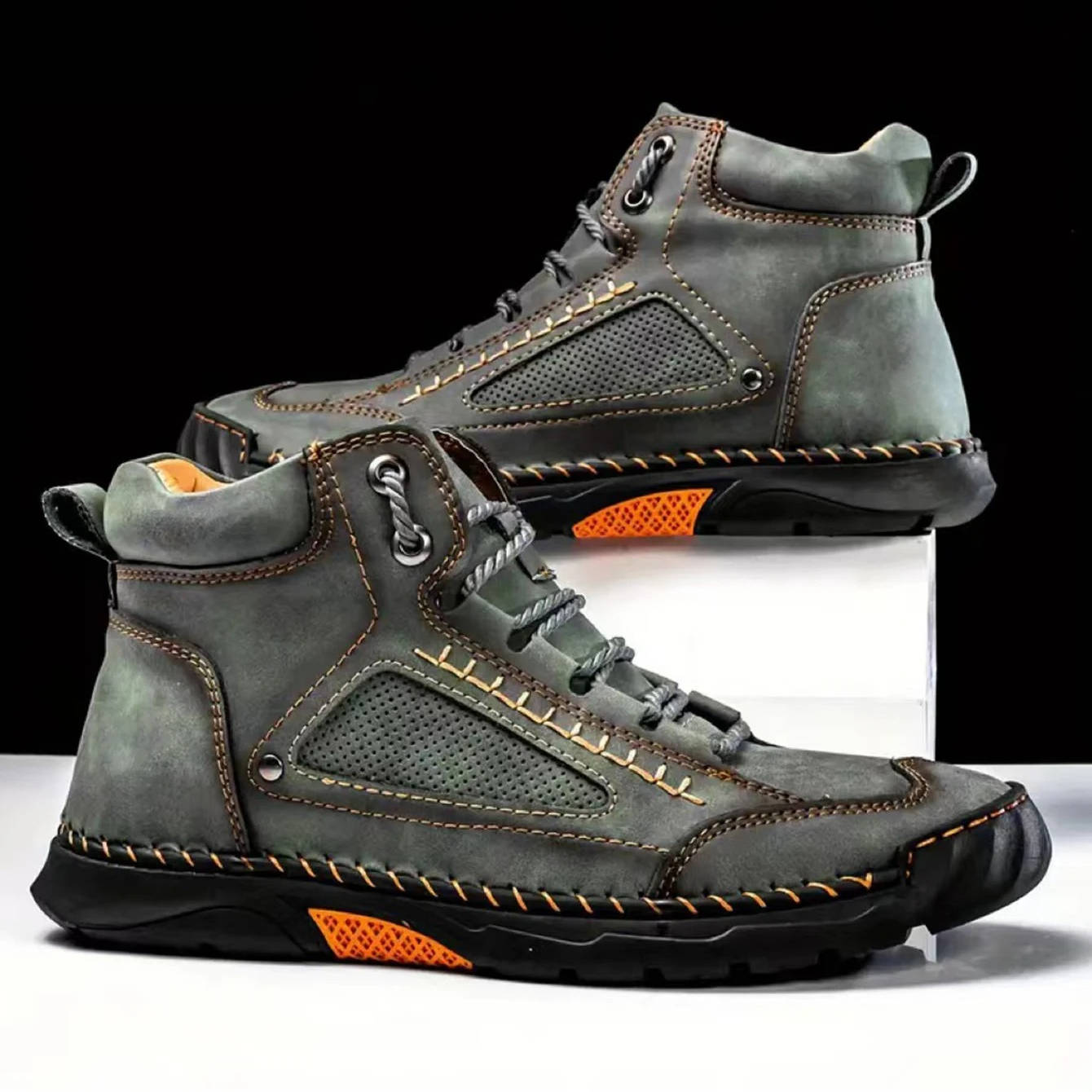 Leather Hiking Boots Mens Waterproof Orthopedic Arch Support Outdoor Ankle Boots