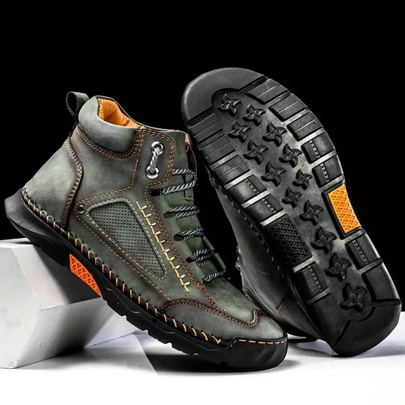 Leather Hiking Boots Mens Waterproof Orthopedic Arch Support Outdoor Ankle Boots
