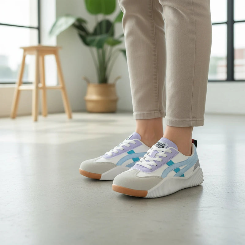 Pastel Accent Lace-Up Sneakers
