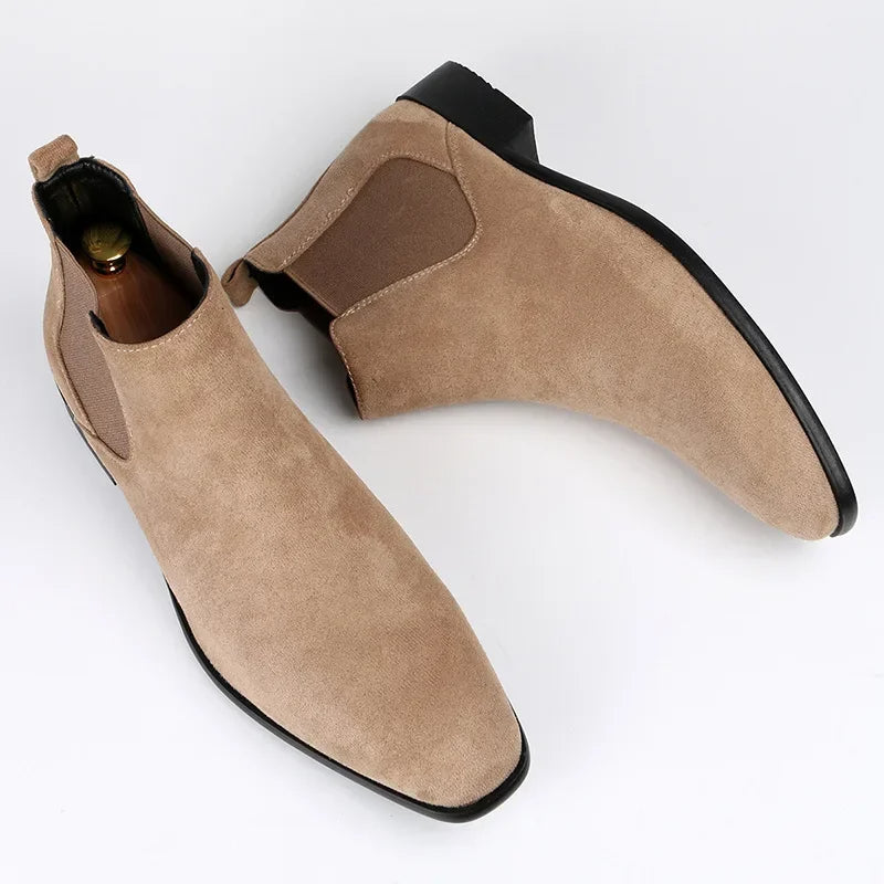 Men's Chelsea Boots Pointed Toe Slip-On Leather Black - Fashinoza