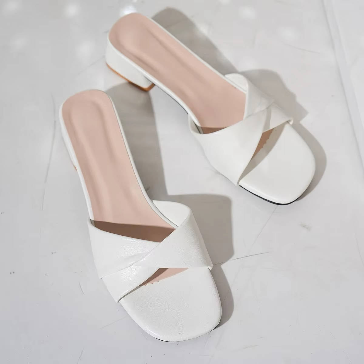 Women's Block Heel Slide Sandals Open Toe Crossover Strap