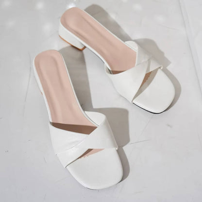 Women's Block Heel Slide Sandals Open Toe Crossover Strap