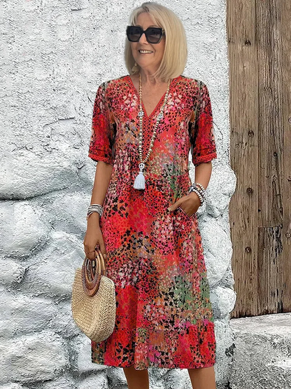 Women's Colorful Midi Dress - Fashinoza