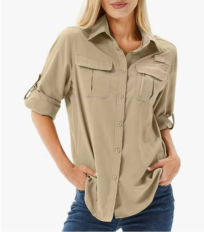 Women's Long Sleeve Hiking Shirt UPF 50 Roll-Up Safari Style