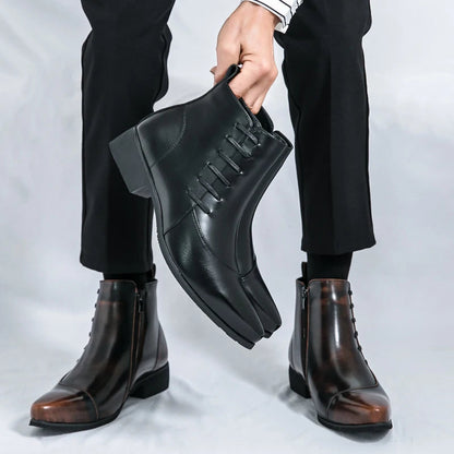 Men's Leather Chelsea Boots Polished Lace Up Black