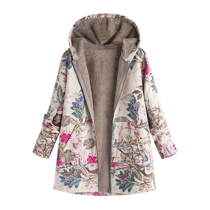 Womens Printed Jacket Cotton Front Pockets
